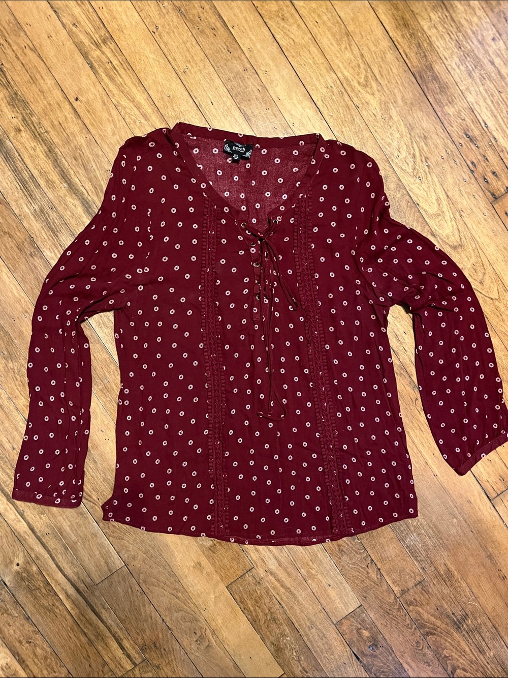 Perch by Blu Pepper Burgundy Pattern Tie-Front Blouse